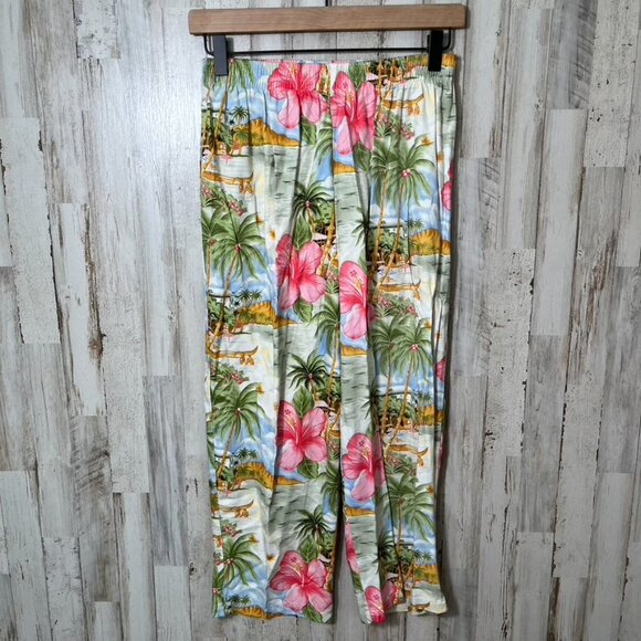 Vintage 90s Hawaiian Floral Tropical Button Vest Capri Pant Set Rayon Medium - Picture 5 of 7
